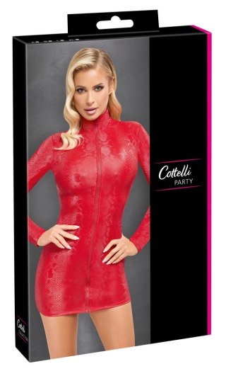 Cottelli PARTY - Seksowna Mini Sukienka Z Długim Rękawkiem Skóra Węża Czerwona S