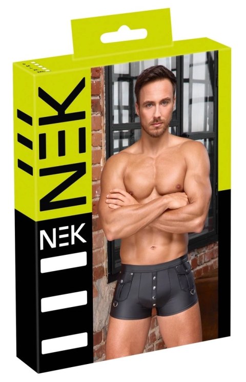 NEK - Matowe Męskie Bokserki Z Zatrzaskami W Kieszeni Czarne 2XL