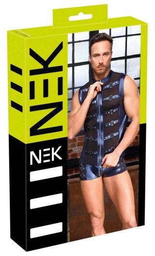 NEK - Seksowny Męski Bezrękawnik Niebieski Z Czarnymi Siateczkowymi Wstawkami 2XL