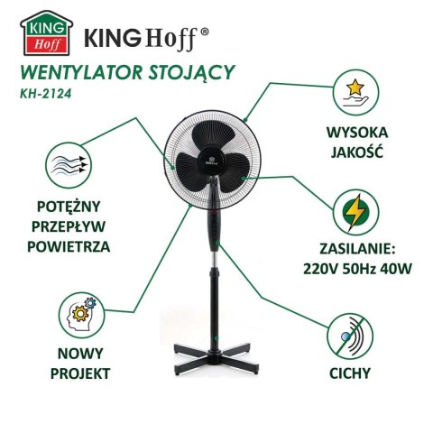 WENTYLATOR WIATRAK STOJĄCY PODŁOGOWY KINGCOOL KC-2124 czarny WENTYLATOR WIATRAK STOJĄCY PODŁOGOWY KINGCOOL KC-2124 czarny