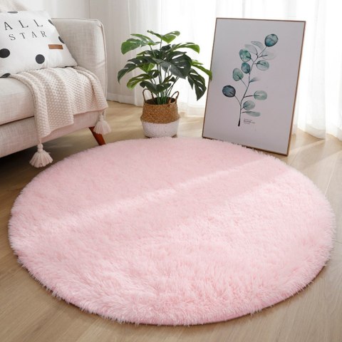 Pluszowy Miękki Dywan Okrągły Antypoślizgowy Jasno Różowy 122cm Pluszowy Miękki Dywan Okrągły Antypoślizgowy Jasno Różowy 122cm