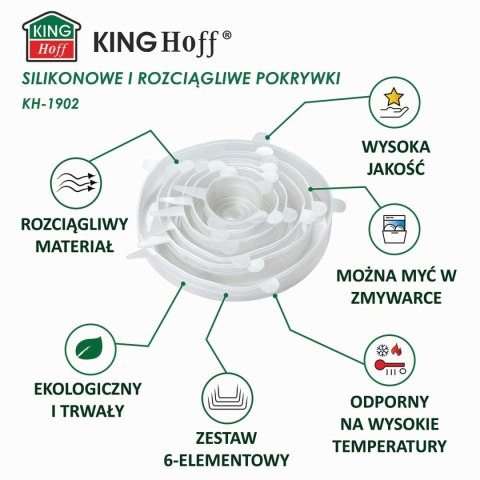 ZESTAW 6 szt. UNIWERSALNYCH POKRYWEK SILIKONOWYCH KINGHOFF KH-1902 ZESTAW 6 szt. UNIWERSALNYCH POKRYWEK SILIKONOWYCH KINGHOFF KH-1902