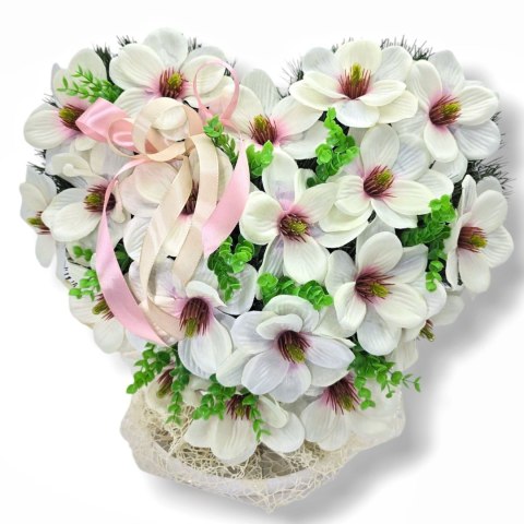 STROIK NA POMNIK SERCE XL KOMPOZYCJA KWIATOWA NA GRÓB BIAŁE MAGNOLIE