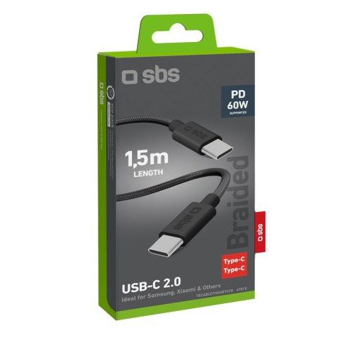Kabel przewód w oplocie USB-C 60W 1.5m - czarny Kabel przewód w oplocie USB-C 60W 1.5m - czarny
