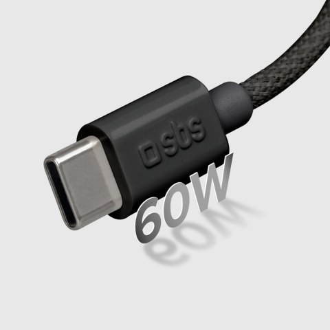 Kabel przewód w oplocie USB-C 60W 1.5m - czarny Kabel przewód w oplocie USB-C 60W 1.5m - czarny