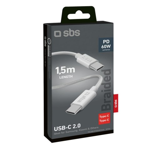 Kabel przewód w oplocie USB-C 60W 1.5m - szary Kabel przewód w oplocie USB-C 60W 1.5m - szary