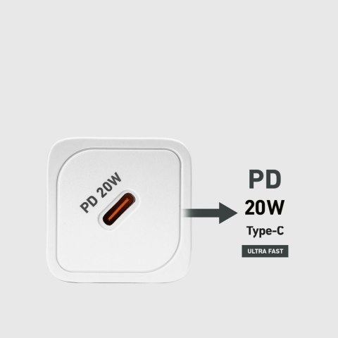 Ładowarka sieciowa GaN z Power Delivery 20W - biała Ładowarka sieciowa GaN z Power Delivery 20W - biała
