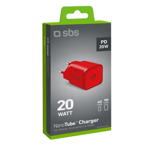 Ładowarka sieciowa GaN z Power Delivery 20W - czerwona Ładowarka sieciowa GaN z Power Delivery 20W - czerwona