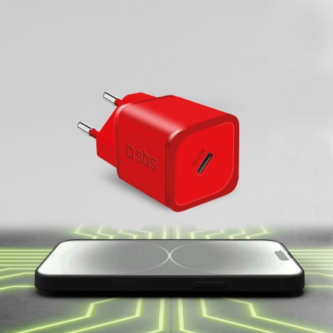Ładowarka sieciowa GaN z Power Delivery 20W - czerwona Ładowarka sieciowa GaN z Power Delivery 20W - czerwona
