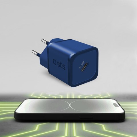 Ładowarka sieciowa GaN z Power Delivery 20W - niebieska Ładowarka sieciowa GaN z Power Delivery 20W - niebieska