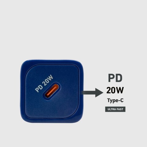 Ładowarka sieciowa GaN z Power Delivery 20W - niebieska Ładowarka sieciowa GaN z Power Delivery 20W - niebieska