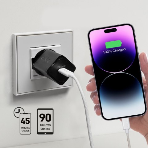 Ładowarka sieciowa Power Delivery GaN USB-C 20W - czarna Ładowarka sieciowa Power Delivery GaN USB-C 20W - czarna