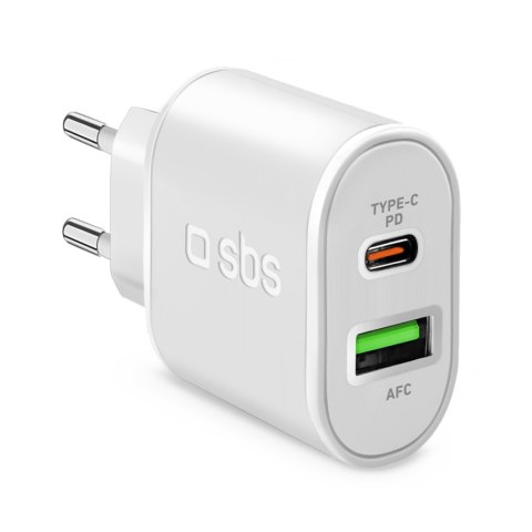 Ładowarka sieciowa Power Delivery USB-A USB-C 20W - biała Ładowarka sieciowa Power Delivery USB-A USB-C 20W - biała