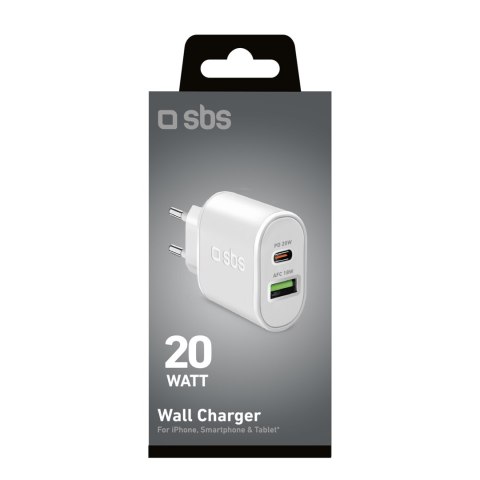 Ładowarka sieciowa Power Delivery USB-A USB-C 20W - biała Ładowarka sieciowa Power Delivery USB-A USB-C 20W - biała
