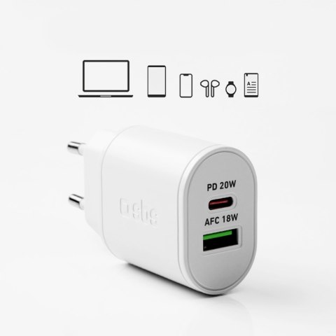 Ładowarka sieciowa Power Delivery USB-A USB-C 20W - biała Ładowarka sieciowa Power Delivery USB-A USB-C 20W - biała