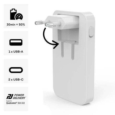 Ładowarka sieciowa składana GaN USB-C USB-A 65W - biała Ładowarka sieciowa składana GaN USB-C USB-A 65W - biała