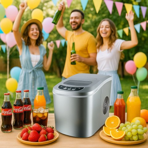 Kostkarka do lodu 2,2L 12kg/24h srebrna kompaktowa 2 rozmiary kostek Kostkarka do lodu 2,2L 12kg/24h srebrna kompaktowa 2 rozmiary kostek