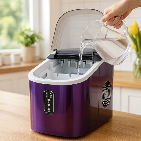Kostkarka do lodu 2,2L 15kg/24h fioletowa przenośna 2 rozmiary kostek Kostkarka do lodu 2,2L 15kg/24h fioletowa przenośna 2 rozmiary kostek