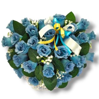 STROIK NA POMNIK SERCE KOMPOZYCJA KWIATOWA NIEBIESKIE RÓŻE SERDUSZKO NA GRÓB