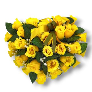 STROIK NA POMNIK SERCE KOMPOZYCJA KWIATOWA ZÓŁTE RÓŻE NA GRÓB