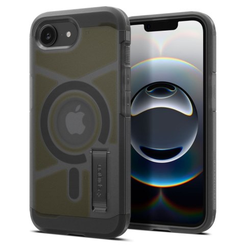Etui plecki na iPhone 16e z podstawką Tough Armor MagSafe - przezroczysto-szare Etui plecki na iPhone 16e z podstawką Tough Armor MagSafe - przezroczysto-szare