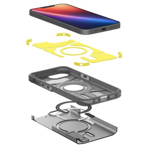 Etui plecki na iPhone 16e z podstawką Tough Armor MagSafe - przezroczysto-szare Etui plecki na iPhone 16e z podstawką Tough Armor MagSafe - przezroczysto-szare