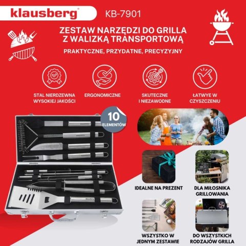 ZESTAW PRZYBORÓW DO GRILLA GRILLOWANIA W WALIZCE KLAUSBERG KB-7901 ZESTAW PRZYBORÓW DO GRILLA GRILLOWANIA W WALIZCE KLAUSBERG KB-7901