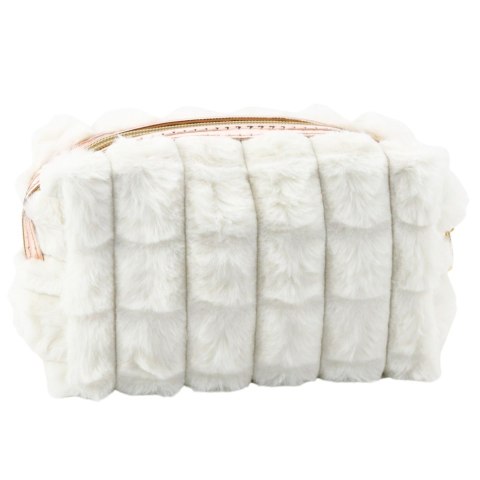 Kosmetyczka Pluszowa Z Uchwytem Pojemna Biała 20cm