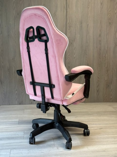 Fotel obrotowy gamingowy XL POKER PRO PINK + WHITE ALCANTARA