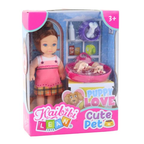 Zestaw Mini Laleczka Z Dwoma Szczeniaczkami Legowisko Miska Butelka