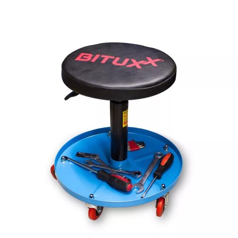 Stołek warsztatowy obrotowy z regulacją wysokości 40 50 cm pojemnik 135 kg