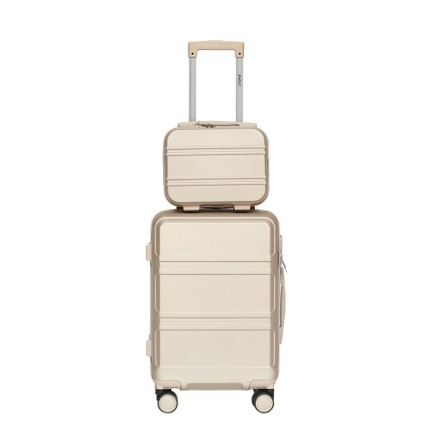 Walizka kabinowa champagne + kuferek ABS zestaw podróżny lekki 56cm