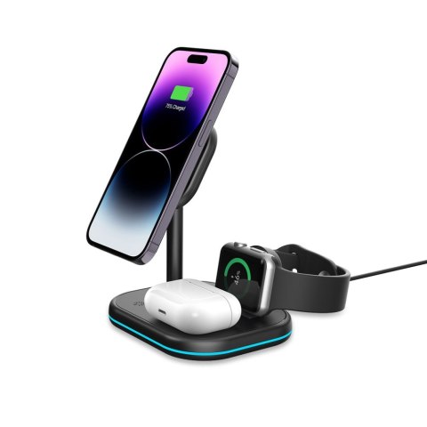 3w1 Ładowarka indukcyjna MagSafe ze stojakiem na smartfon Apple Watch AirPods - czarna 3w1 Ładowarka indukcyjna MagSafe ze stojakiem na smartfon Apple Watch AirPods - czarna