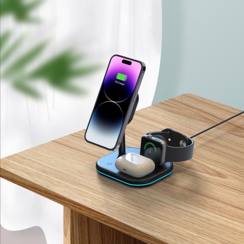3w1 Ładowarka indukcyjna MagSafe ze stojakiem na smartfon Apple Watch AirPods - czarna 3w1 Ładowarka indukcyjna MagSafe ze stojakiem na smartfon Apple Watch AirPods - czarna