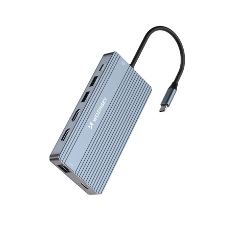 14w1 HUB do 3 monitorów USB-A USB-C DisplayPort HDMI RJ45 SD TF mini jack - szary 14w1 HUB do 3 monitorów USB-A USB-C DisplayPort HDMI RJ45 SD TF mini jack - szary