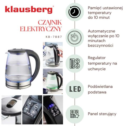 CZAJNIK ELEKTRYCZNY SZKLANY 1,8L KLAUSBERG KB-7887 LED RGB
