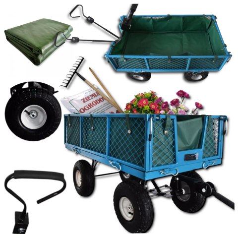 Wózek Ogrodowy 300 kg Pneumatyczne Koła Demontowalne Ścianki Stalowy Kosz