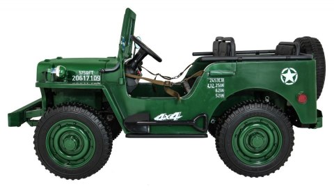 Autko Wojskowe Retro dla 3 dzieci Zielony Jeep Willys