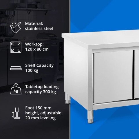 Stół blat roboczy centralny z szafką drzwi suwane ECO STAL 120 x 80 cm Stół blat roboczy centralny z szafką drzwi suwane ECO STAL 120 x 80 cm