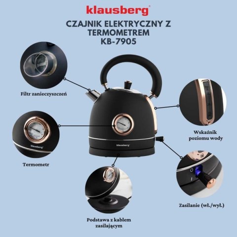 CZAJNIK ELEKTRYCZNY 1,8L Z TERMOMETREM KLAUSBERG KB-7905 RETRO