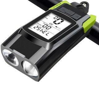 Lampka rowerowa przód tył z licznikiem dzwonkiem wentylami na akumulator