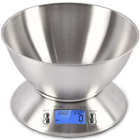 Waga elektroniczna kuchenna z miską termometrem STAL 1.8 l 1-5000 g / 1 g