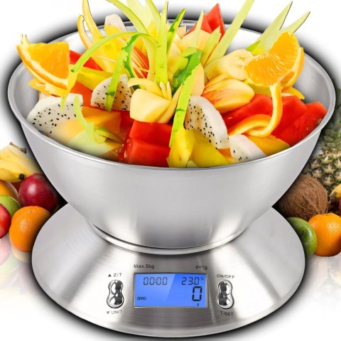 Waga elektroniczna kuchenna z miską termometrem STAL 1.8 l 1-5000 g / 1 g