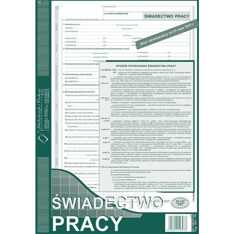 ŚWIADECTWO PRACY A4 (O+1K)