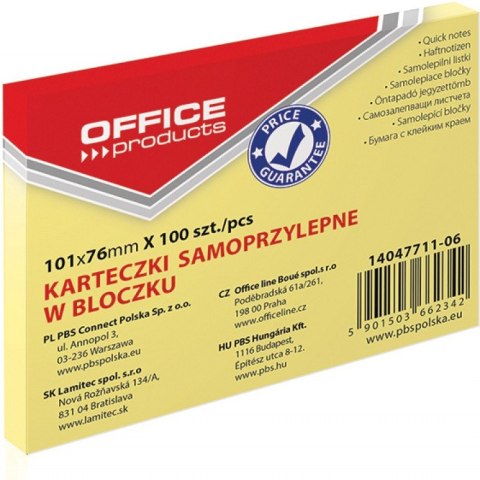 Karteczki Office Products 76x101mm żółte (100)