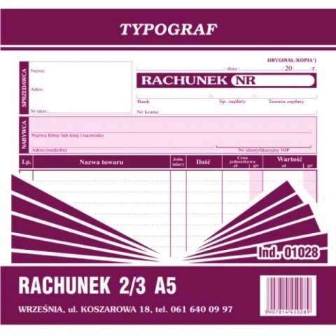 Rachunek 2/3 A5 TYPOGRAF
