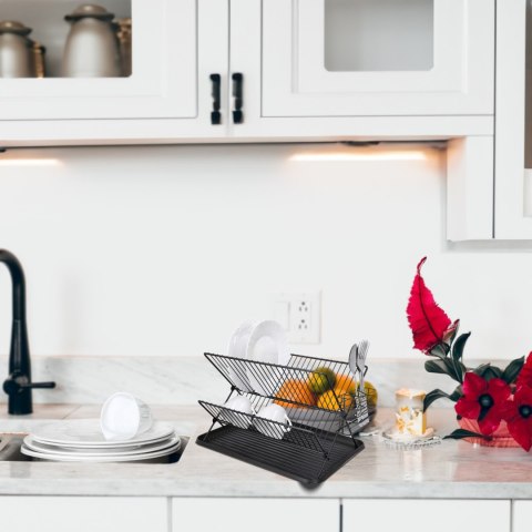 Suszarka do naczyń ociekacz dwupoziomowy metalowy czarny