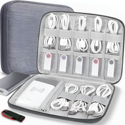 Organizer podróżny etui na kable przewody ładowarki 8 przegród