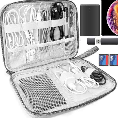 Organizer podróżny etui na kable przewody ładowarki 8 przegród