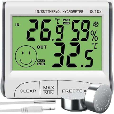 Stacja pogody z termometrem higrometrem sondą -10-50C LCD